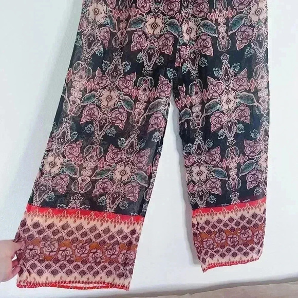 Black and Pink Sheer Patterned Pants Boho Chic Bohemian Women's Size M - Picture 3 of 5
